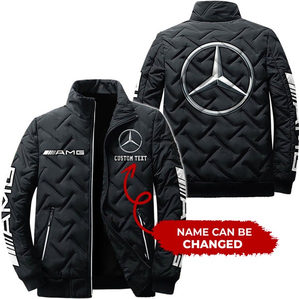 Veste légère personnalisée Mercedes AMG à col montant, style vintage, nom à personnaliser, modèle de voiture ou de moto personnalisé