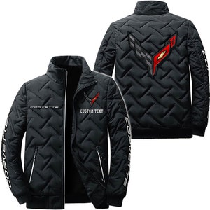 Veste légère personnalisée à col montant Corvette C8, style vintage, nom à personnaliser, modèle de voiture ou de moto personnalisé Black | A647-B