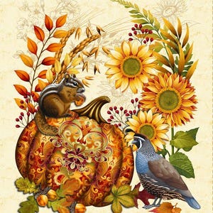 Pumpkin Panel Autumn Fields 100% Cotton 36 inches X 45 inches Wide FREE SHIPPING
