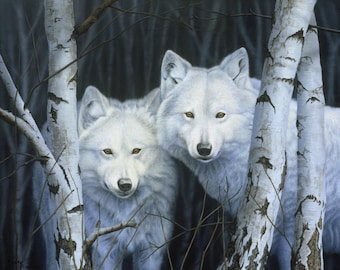 White Wolves Panel Cotton 36 inches long x 45 inches wide