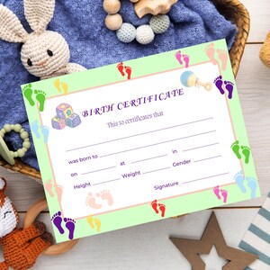 Plantilla de certificado de nacimiento de bebé / Recuerdo imprimible para recién nacido / Descarga instantánea