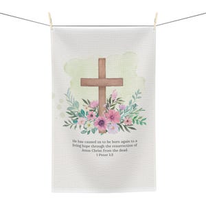 Easter Floral Cross Microfiber Tea Towel: Faith-Based Easter Kitchen Decor