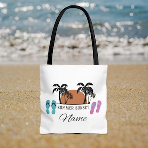 Summer Sunset Tote Bag, Beach Bag, Personalized Tote, Vacation Accessory, Eco Friendly, Summer Gift