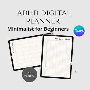ADHD Digital Planner 2026 | 50 Page Minimal Planner | Start Anytime Focus System | iPad GoodNotes Notability, adhd planner-digital