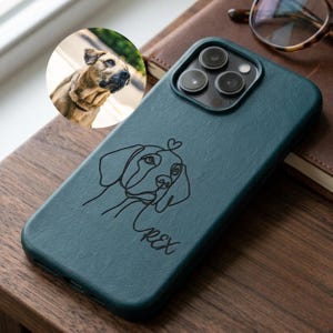 Personalisierte Handyhülle mit Gravur, iPhone-Hülle mit individuellem Haustierporträt, Lederhülle mit Hundefoto, Geschenk für Hundeliebhaber