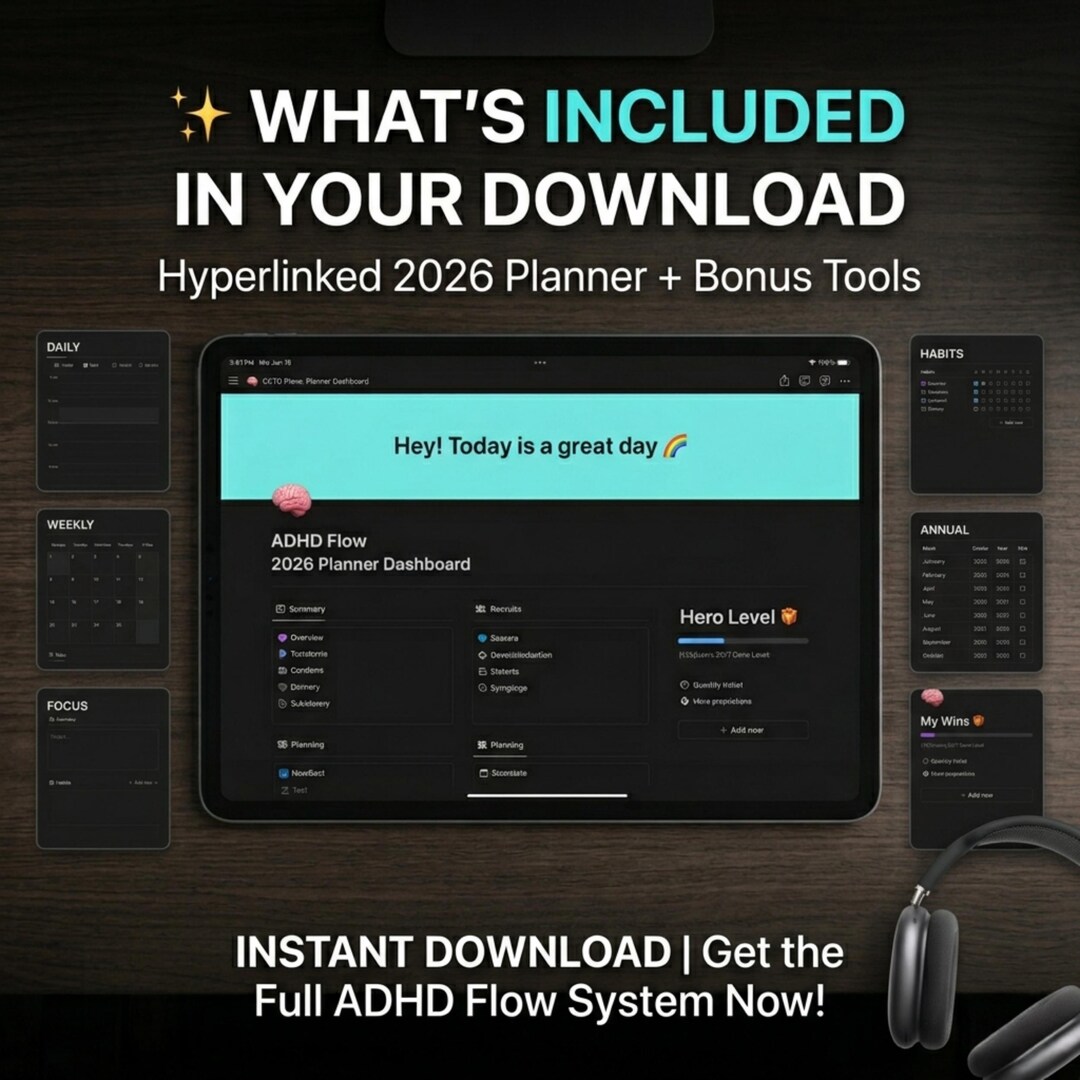 ADHD Digital Planner 2026, Interactive Productivity Planner for ADHD ...