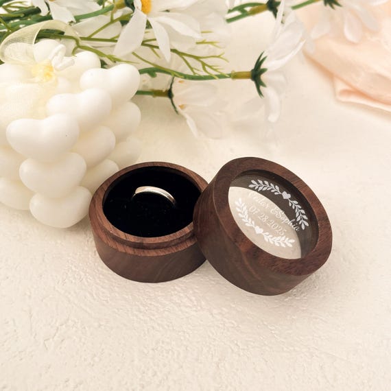 Scatola Porta Anelli In Legno Di Noce Per Matrimonio - Custodia Gioielli 9 Cm - Regalo Elegante Per Proposta