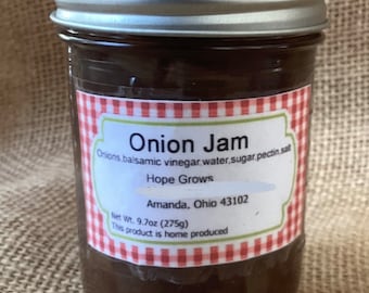 Onion jam.  Delicious savory jam made from sweet onions and balsamic vinegar.  Great practical gift.