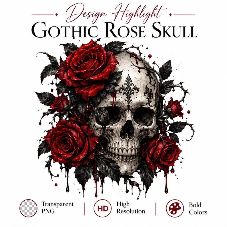 Skull Roses And Ribbon 10 Floral Skull PNG Bundle, Watercolor Skull Clipart, Floral ...