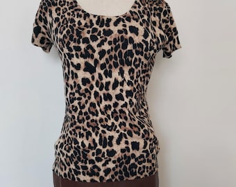 Blusa vintage con estampado de leopardo LUIS CIVIT, detalle bordado (EU 44/L)
