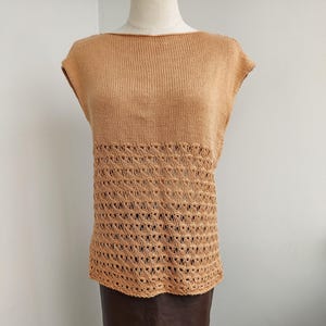 Caramel Crochet Knitted Blouse/ Sleeveless Crochet Blouse/ Summer Lace/  Crochet Clothes/ Caramel lace knitwear/ Elegant Crochet Blouse