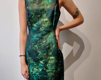 CALVIN KLEIN Green Pencil Midi Dress/ Dark Green Dress/ Formal Dress/ Minimal Style Dress/ Office Dress/ Midi Green Dress/ Occasion Dress