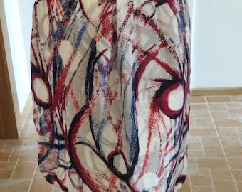 Finnish-Made Ril's Silk Skirt/ Vintage Silk Skirt/ Multicolored Silk Skirt/ Midi Silk Skirt / Abstract Pattern Silk Skirt/High-waisted skirt