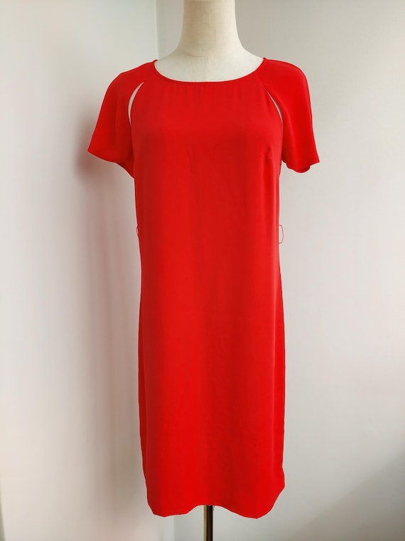 red party dress woman Deep V-Neck Red Prom Party GownsFloral Lace Appliques Split Front Party Dress main image 1