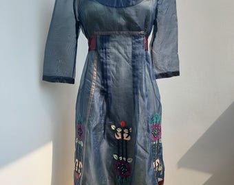 Navy Embroidered Cupro Dress: Floral Dot Print Summer Midi - Etsy Navy Embroidered Cupro Dress: Floral Dot Print Summer Midi - Etsy