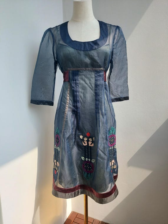 hoss intropia silk dress Hoss Intropia Vintage Embroidered Silk Midi Dress (EU 38, Fits S/XS)