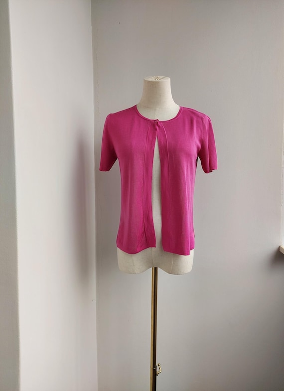 Max Mara, Max Mara Vintage Silk Blouse, Bright Pink Short Sleeve Top
