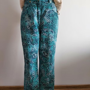 Vintage Italian Laurel Nautical Print Cotton High-Rise Summer Denim Pants/ Size 42 / Size Large/ Vintage Jeans/ Italian Laurel Jeans