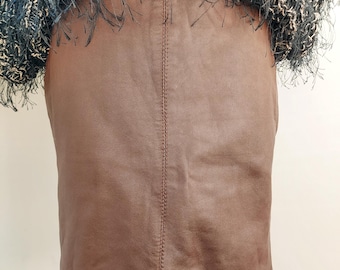 Vintage Brown Leather Mini Skirt, Size EU 36