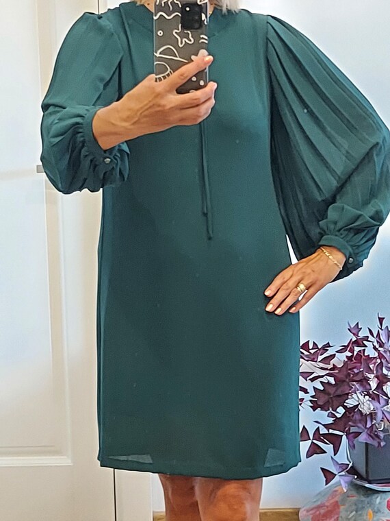 Emerald Green SISLEY Dress/Modern Minimalist Dress With Pleated Sleeves/Cocktail Dress/Dark Green Women Dress/ Midi Women Dress/Formal Dress