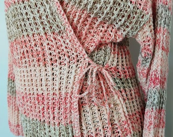 Handgebreide oversized katoenen zomertrui - lichtoranje trui