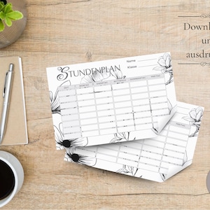 Stundenplan, PDF-Vorlage, Blumen Stundenplan, schlicht