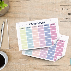 Stundenplan, PDF-Vorlage, bunter Stundenplan