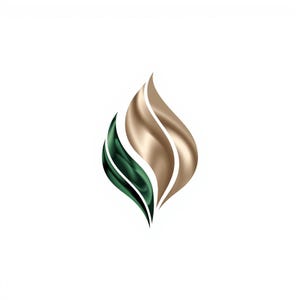 May include: A stylized logo featuring a gold and dark green leaf-like design. The gold element has a satin finish, while the green has a darker, more textured appearance. The design is set against a clean white background.