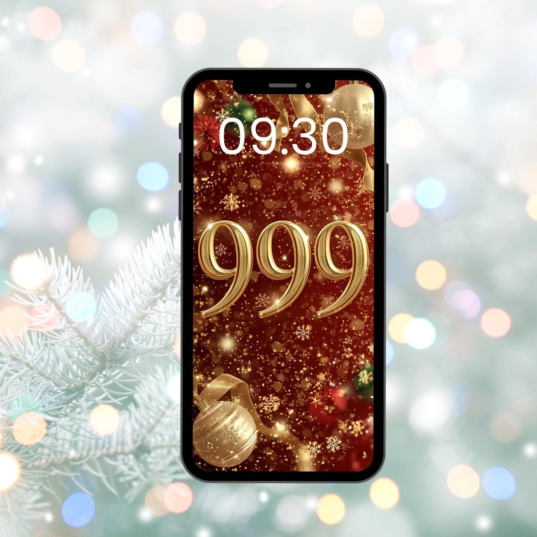 Gold 999 Angel Number Phone Wallpaper – Luxury Holiday Sparkle (digital ...