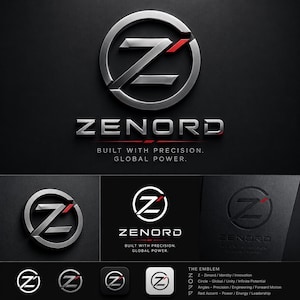 May include: A silver logo with a red accent, featuring the letter "Z" inside a circle, and the word "ZENORD" below. The text "BUILT WITH PRECISION. GLOBAL POWER." is also present. Several variations of the logo are shown.