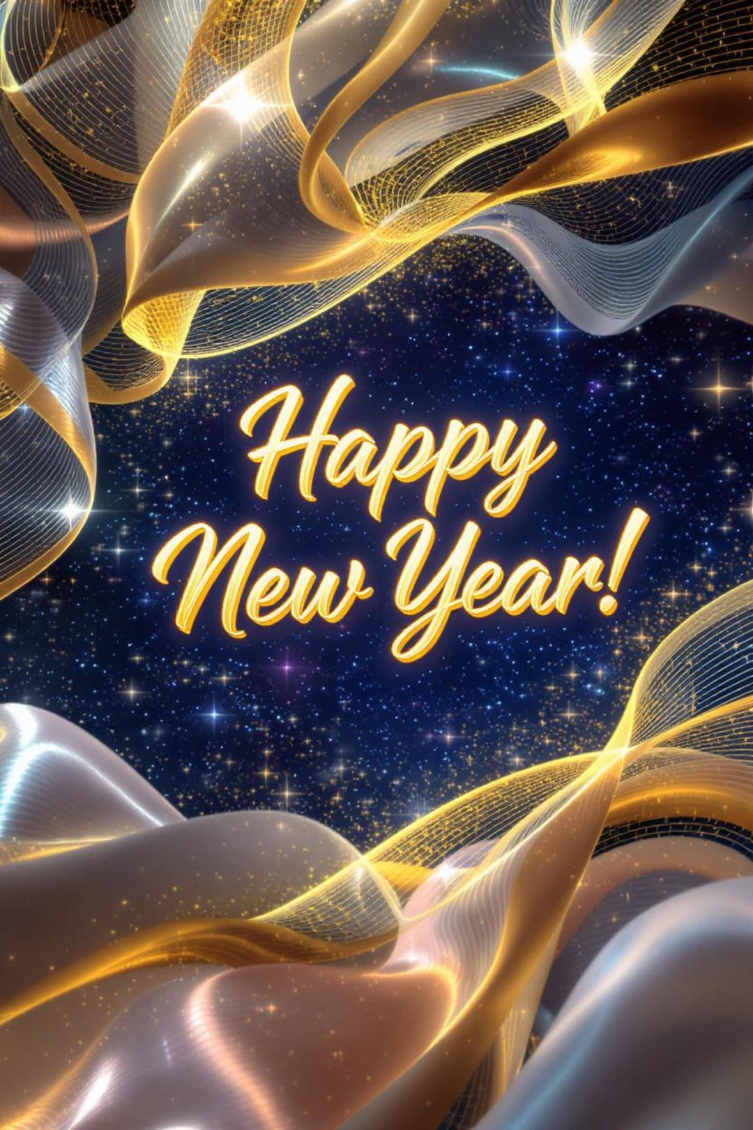 Happy New Year Luxury Backgrounds – Elegant Gold 3D Waves, Premium