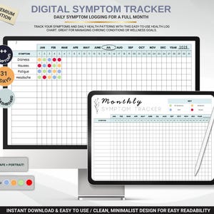 Symptom Tracker, Health Log Chart, Chronic Illness Tracker, Headache and Pain Journal, Instant Download