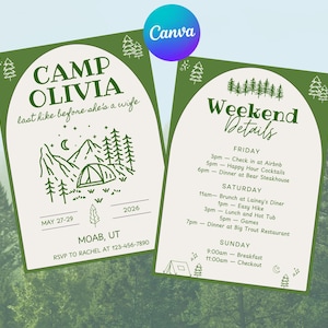 Camp Bachelorette Reiseplan Vorlage: Rustikales 5x7 Canva Design (Instant Download)
