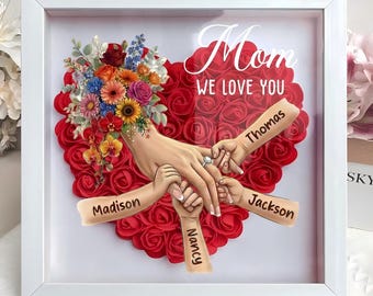 Personalized Mom Flower Shadow Box, Mother's Day Gift, Custom Roses Shadow Box, Flower Mother Day,Gift for Mom, Grandma Nana, with Names