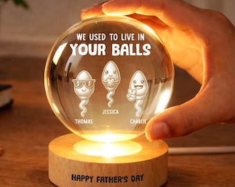 "Nós vivíamos nas suas bolas" - Luminária noturna de LED personalizada em formato de bola de cristal - Presente divertido para o Dia dos Pais