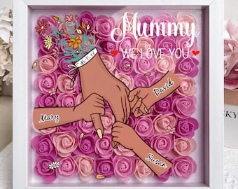 Personalized Mom Flower Shadow Box, Mother's Day Gift, Custom Roses Shadow Box, Flower Mother Day,Gift for Mom, Grandma Nana, with Names