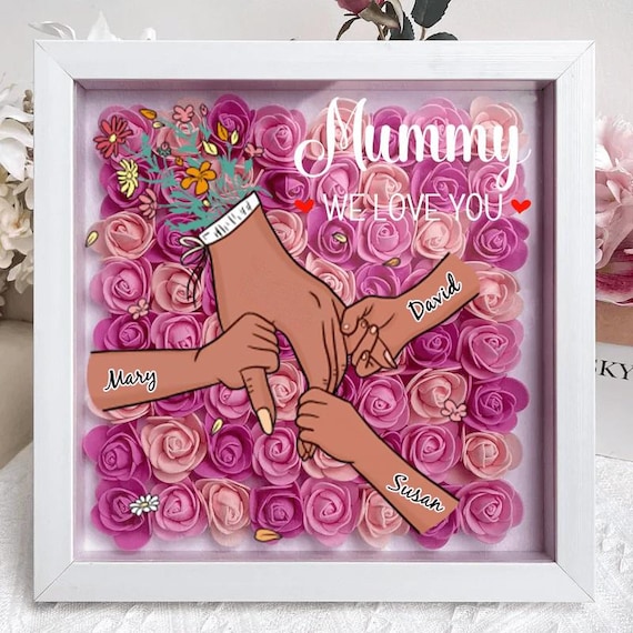 Personalized Mom Flower Shadow Box, Mother's Day Gift, Custom Roses Shadow Box, Flower Mother Day,Gift for Mom, Grandma Nana, with Names