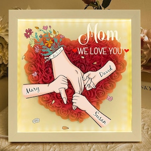 Personalisierte Mom Flower Shadow Box, Muttertagsgeschenk, benutzerdefinierte Rosen Shadow Box LED-Nachtlicht, Blumen-Muttertag, Geschenk für Mama, Oma Nana