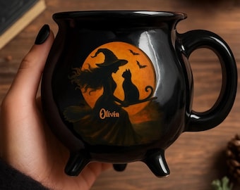 Taza de cerámica personalizada con forma de caldero: regalo de bruja para Halloween