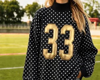 Custom Metallic Puff Number Polka Dot Mockneck| Personalized Team Number Game Day Wear