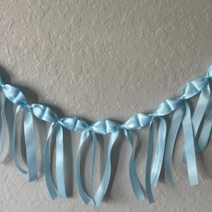 Satin Bow Garland - Coquette Ribbon Decor for Nursery, Bridal & Baby Showers, Weddings and Bow Birthdays - Dainty Party Decor - Pink - Blue