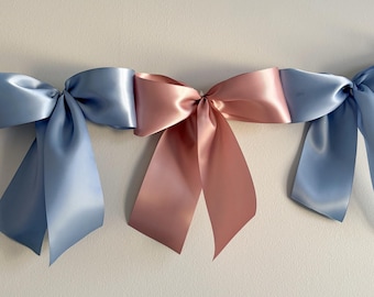 Satin Bow Garland: Handmade Party Decor for Baby Shower, Gender Reveal