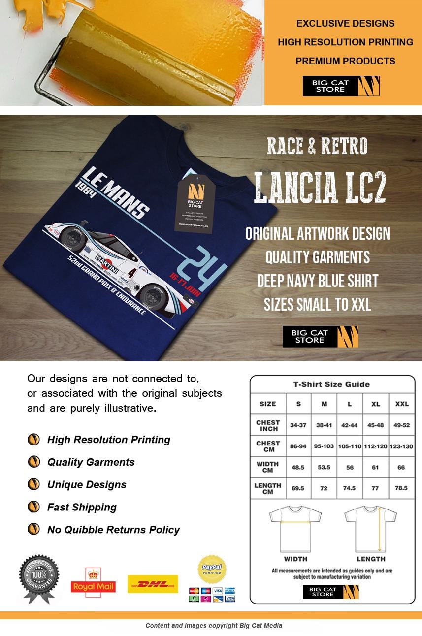 Lm Racewear Raceart Le Mans Legends - Le Mans 1984 Lancia LC2 Racing Car T-shirt ...