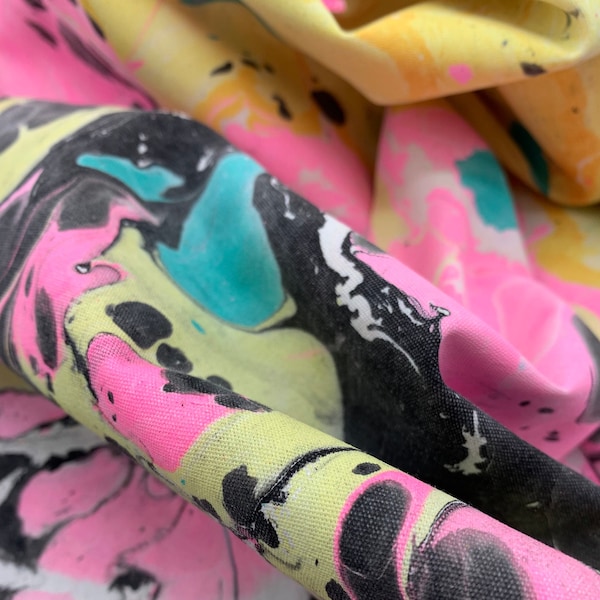 Color Lane - Water Marbled Fabric, Unique Fabric, Marbled Textiles For Crafts, Sewing, Bagmaking