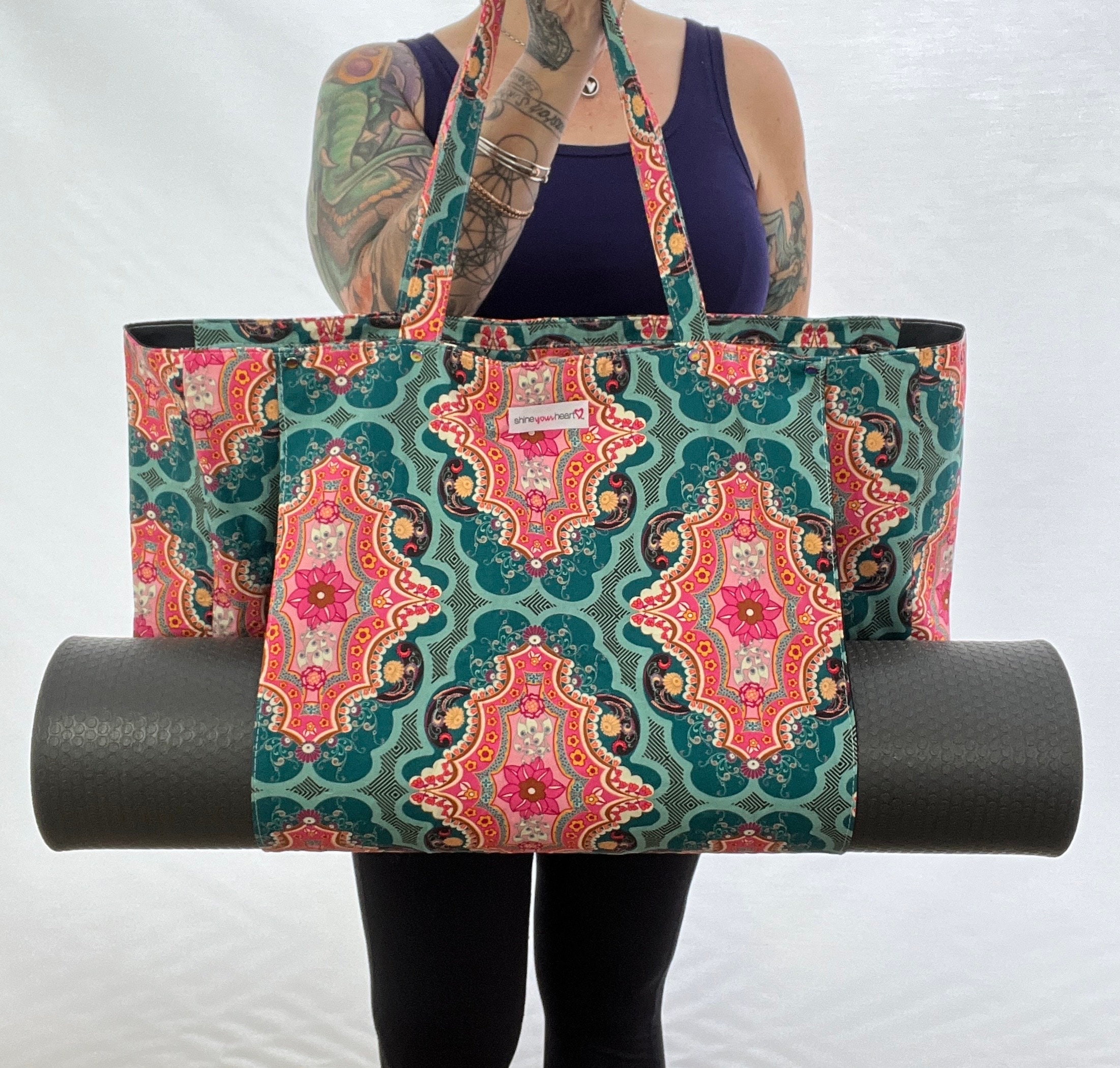 Yoga Mat XL Duffel Bag Extra Large Patterned Canvas with Pocket and Zipper
