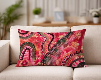 Arte textil pintado a mano / Almohada lumbar única / 22x13, decoración de lujo para el hogar
