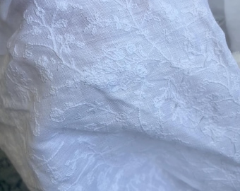 Embroidered Flower Linen Fabric: White 100% Linen, 58" Wide, Sold By The Yard