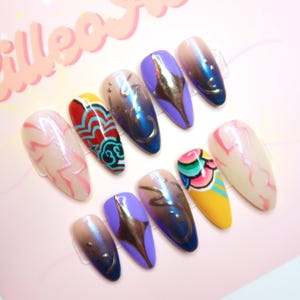 Rumi | K-Pop Press-On Nails | Gel Nails | Demon Hunter Inspired Nails | Chrome Bright Nails | Hand Painted Nails | Press On Nails