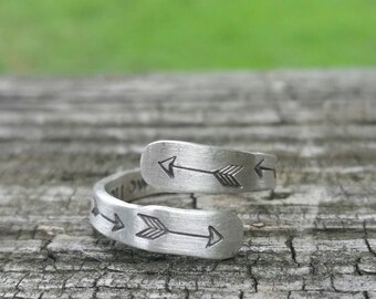 follow your arrow ring / adjustable ring / adjustable rings for women / wrap ring / stamped ring / arrow ring / arrow ring for women silver