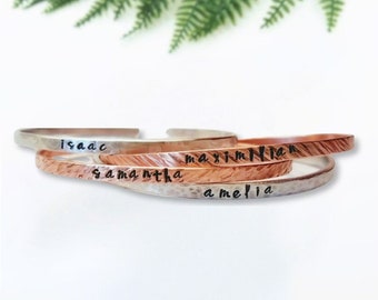 personalized name bracelet / mothers day gift from kids / stacking bracelet with words for layering / stackable cuff bracelet silver for mom